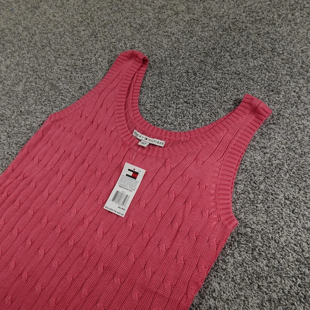 NEW Tommy Hilfiger Sweater Womens XL Pink Cable Knit Pullover Tank‎ Top Vest Y2K